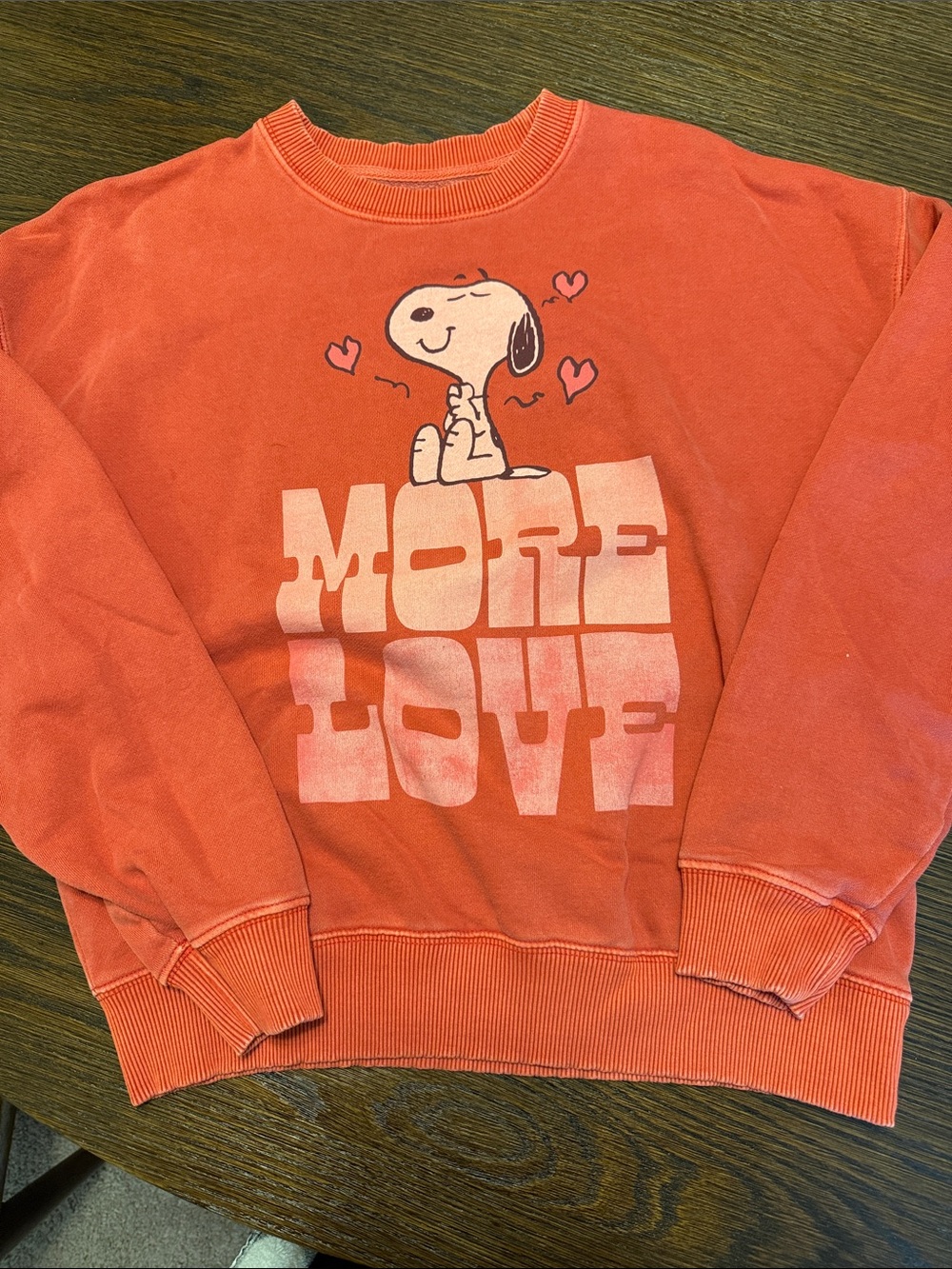 American Eagle Outfitters Coral Orange Snoopy "More Love" Graphic Sweatshirt